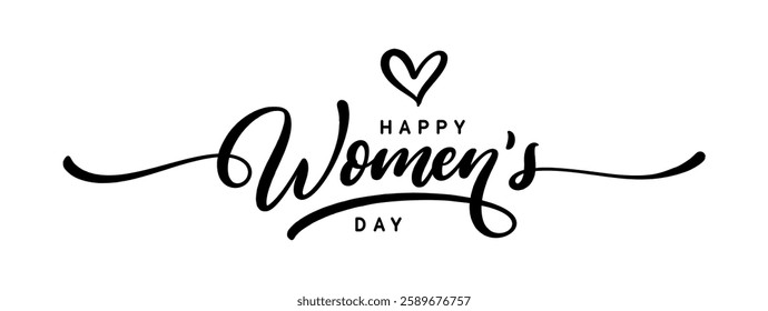 Women's Day handwritten lettering design. Holiday calligraphy text for postcard, poster, banner design element. Happy Women's Day handwritten lettering.