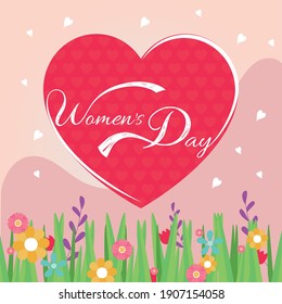 Womens day in heart with flowers and leaves design of Woman empowerment theme Vector illustration