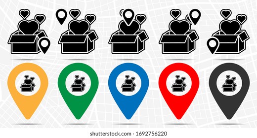 Women's day, hearth, box, present icon in location set. Simple glyph, flat illustration element of 8 march theme icons
