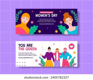 Ilustración de fondo de la pancarta horizontal del día de la mujer mano de dibujo de plantillas