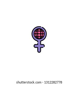 Womens day icon, flat design line art thin style, International Women's Day signs and symbols, Feminismin fographics . Colorful icon on a white background, Vector illustration