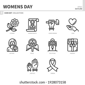 womens day icon set,outline style,vector and illustration