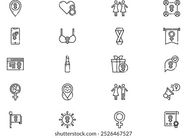 Womens day icons collection is a vector illustration with editable stroke.