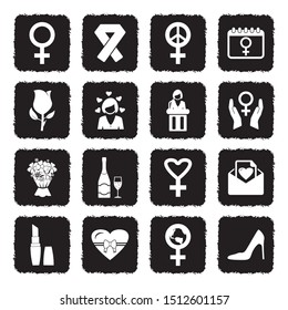 Women's Day Icons. Grunge Black Flat Design. Vector Illustration.