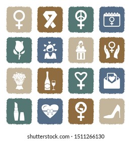 Women's Day Icons. Grunge Color Flat Design. Vector Illustration.