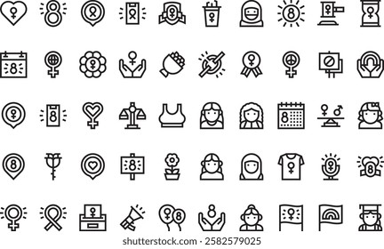 Womens day icons High-Quality Vector Icons Collection with Editable Stroke. Ideal for Professional and Creative Projects