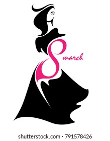 Women's day. Illustration vector of women silhouette icon, women body in black dress on white background.