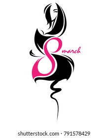 Women's day. Illustration vector of women silhouette icon, women body in black dress on white background.