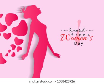 Womens Day illustration in Women Silhouette & Decoration hearts with Typography Text. Vector Illustration eps.10