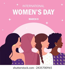 Women's day international celebration. Vector illustration. Isolated on pink creative background