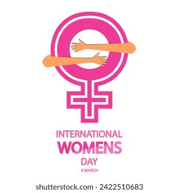 Womens day international gender in arms embrace, vector art illustration.