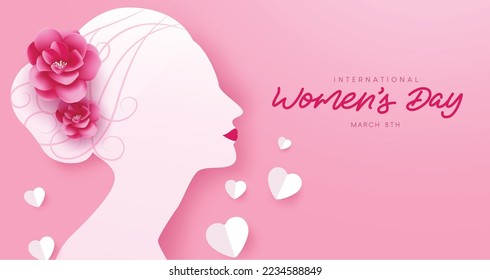 Women's day international vector design. Beautiful woman side face with flower element for march 8 celebration. Vector Illustration.
