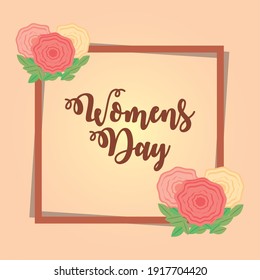 womens day, invitation card flowers celebration in cartoon style vector illustration