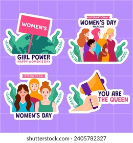 Women's Day Label Flat Cartoon Hand Drawn Templates Background Illustration