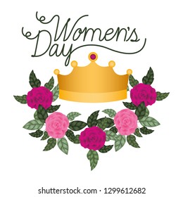 women's day label with roses isolated icon