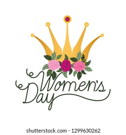 women's day label with roses isolated icon