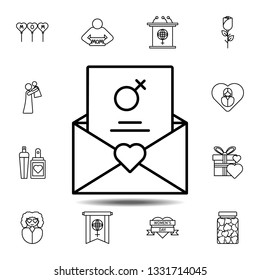 Women's day, letter, gender, heart icon. Simple thin line, outline vector element of Women's day, 8 march icons set for UI and UX, website or mobile application