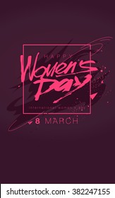 Womens day. lettering March 8 in pink color. Flat hipster graphic of poster, banner. Vector