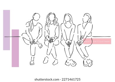 women's day line art. Women supporting women.
