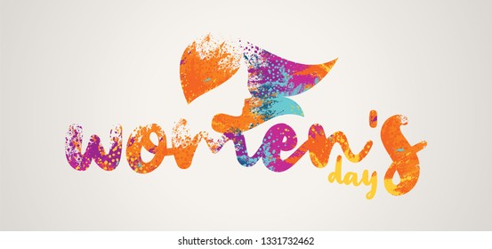 Women's Day Logo Design. Woman Head. Title with Colorful Elements Saying Women's Day.