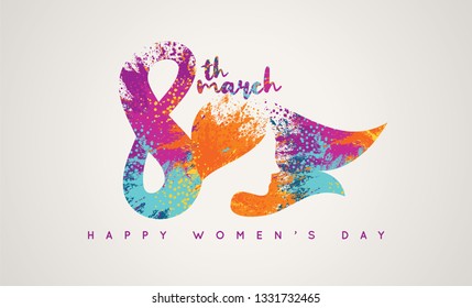 Women's Day Logo Design. Woman Head. Title with Colorful Elements Saying 8th March, Happy Women's Day.