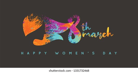 Women's Day Logo Design. Woman Head. Title with Colorful Elements Saying 8th March, Happy Women's Day.