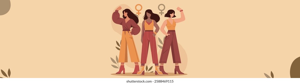 Women's Day. March 8. Equality Day. Women in a protest pose symbolize freedom, the fight for women's empowerment and gender equality. Vector illustration for women's projects and holidays