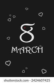 Women's Day, March 8. Vector illustration in honor of Women's Day. Multicolored backgrounds. Silhouettes of women. Silhouettes of butterflies and flowers. Color harmony. Text on March 8
