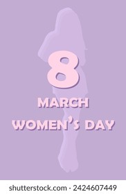 Women's Day, March 8. Vector illustration in honor of Women's Day. Multicolored backgrounds. Silhouettes of women. Silhouettes of butterflies and flowers. Color harmony. Text on March 8