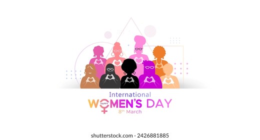 Womens day meet conference poster with International women's day campaign theme. Diversity poster banner and greeting card design.