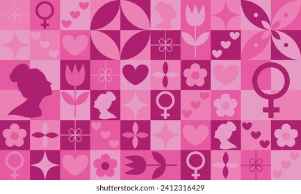 Womens day neo geometric greeting card. 8 march modern abstract background. Vector illustration