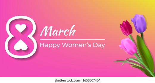 women's day on March 8 with tulip ornament for background, banner, card.vector illustration
