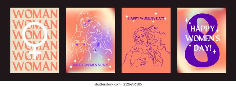 Women's day on March 8! Spring holiday. Vector illustration of women, and gradient background. Drawings for postcard, card or congratulation