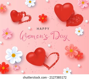 Women's Day on March 8 the concept of celebrating the holiday is the sale of a banner greeting card poster or leaflet with a vector illustration of flowers.