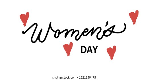 Womens Day original modern calligraphy. Women's Day lettering typography poster. Vector illustration EPS 10. Vector calligraphy for poster, web, card, decor, banner, text for invitation,badge,tag,icon
