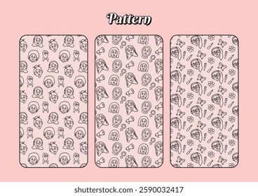 women's day outline pattern doodle illustration element collection design set