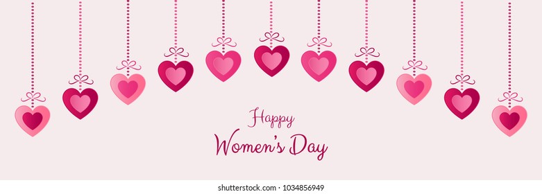 Women's Day - panoramic header with cut out hearts. Vector.