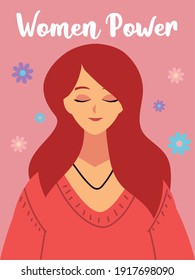 womens day, portrait woman character and flowers background vector illustration