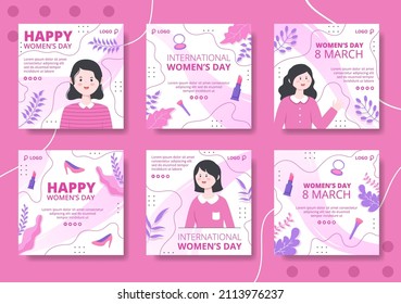 Women's Day Post Template Flat Illustration Editable of Square Background Suitable for Social media, Greeting Card or Web Internet Ads