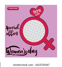 Women's Day Post Template Social Media Banners for Digital Marketing. Promotion Brand Fashion. Food. Stories. Square. Streaming. Vector Illustration