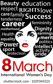 Women's Day poster. 8 March international women's day.