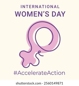 Women's day poster with female sign. Company 2025 under the slogan #AccelerateAction. Poster for International Women's Day on March 8th. Flat vector illustration