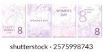 Womens Day Poster. Set of Floral Posters for 8th March. Flower design Womens Day Greeting Cards. Women Day background Templates with Floral Line Art. 