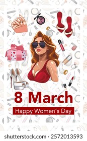 Womens Day Poster. Set of Trendy Posters for 8 March. Fashion graphics. Lady Boss Womens Day Greeting Cards. Women Day background Templates with Fashion Art. 
