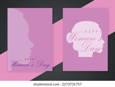 Women's Day poster with silhouette  women's faces, illustration. Females for feminism, independence, sisterhood, empowerment, activism for women rights