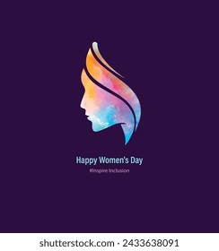Women's Day poster with silhouettes of multicultural women's faces in paper cut. #inspireinclusion, illustration. Females for feminism, independence, sisterhood, empowerment, activism for women rights