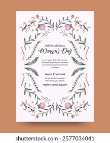 Women's day poster. Watercolor flower frame perfect for woman day, spring, easter, or wedding invitation.