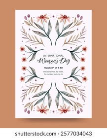 Women's day poster. Watercolor flower frame perfect for woman day, spring, easter, or wedding invitation.