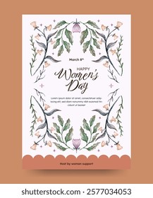 Women's day poster. Watercolor flower frame perfect for woman day, spring, easter, or wedding invitation.