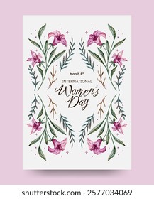 Women's day poster. Watercolor flower frame perfect for woman day, spring, easter, or wedding invitation.